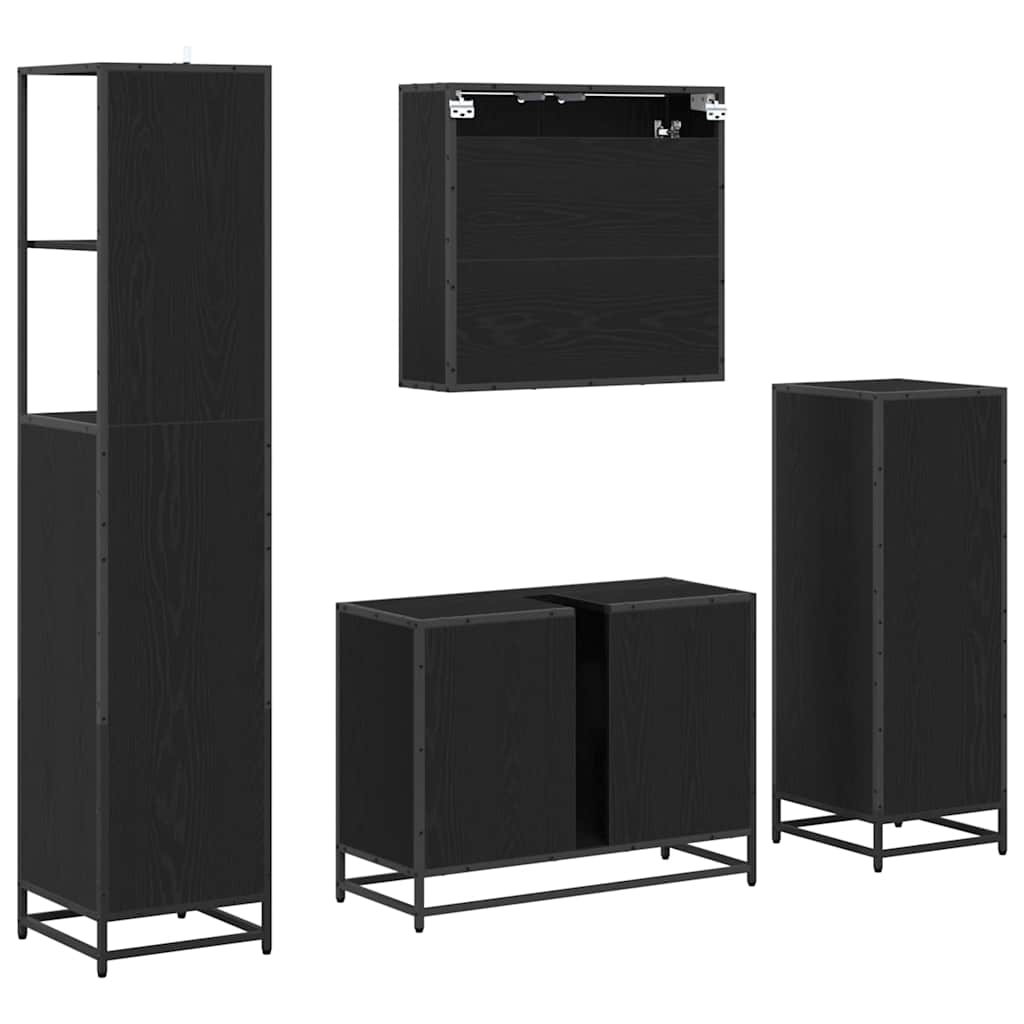 Set de mobilier pentru baie 4 pcs Stejar negru 80 x 33 x 60 cm GartenMobel Dekor
