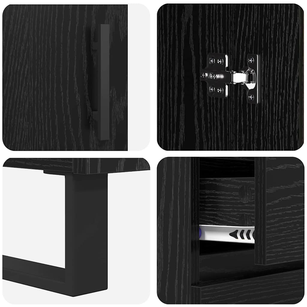 Bufet Pe perete cu sertar 2 pcs Stejar Negru Lemn compozit GartenMobel Dekor