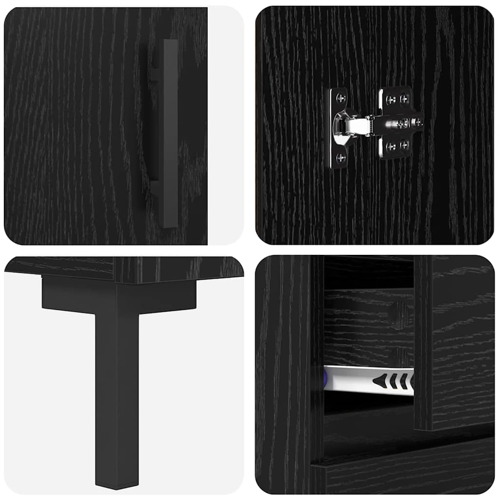 Bufet Pe perete cu sertar 2 pcs Stejar Negru Lemn compozit GartenMobel Dekor