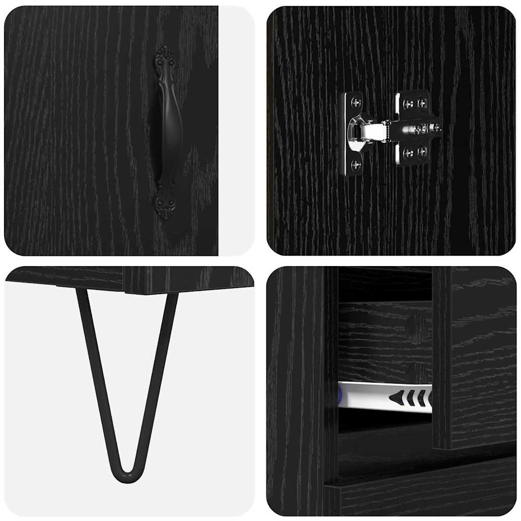 Bufet Pe perete cu sertar 2 pcs Stejar Negru Lemn compozit GartenMobel Dekor