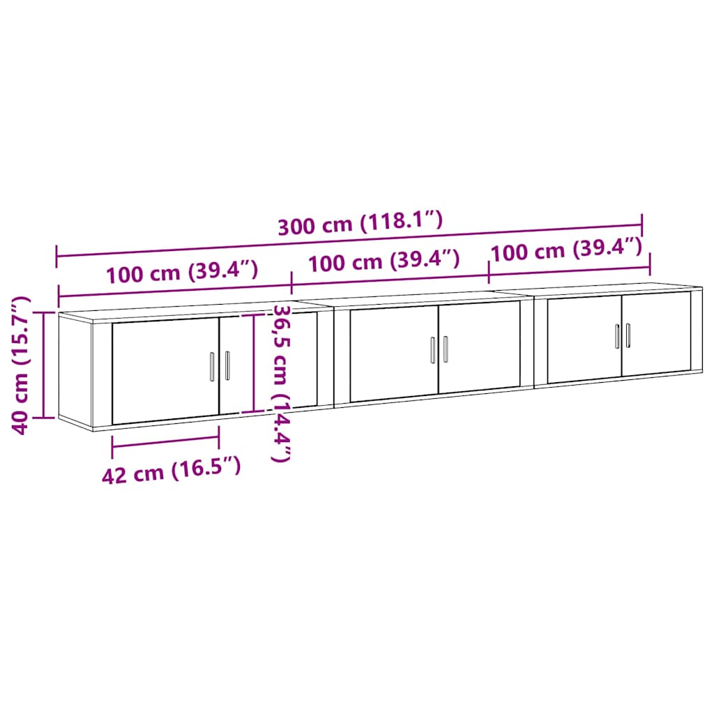 Set Dulap TV montat pe perete Pe perete 3 pcs Stejar Artizanal GartenMobel Dekor