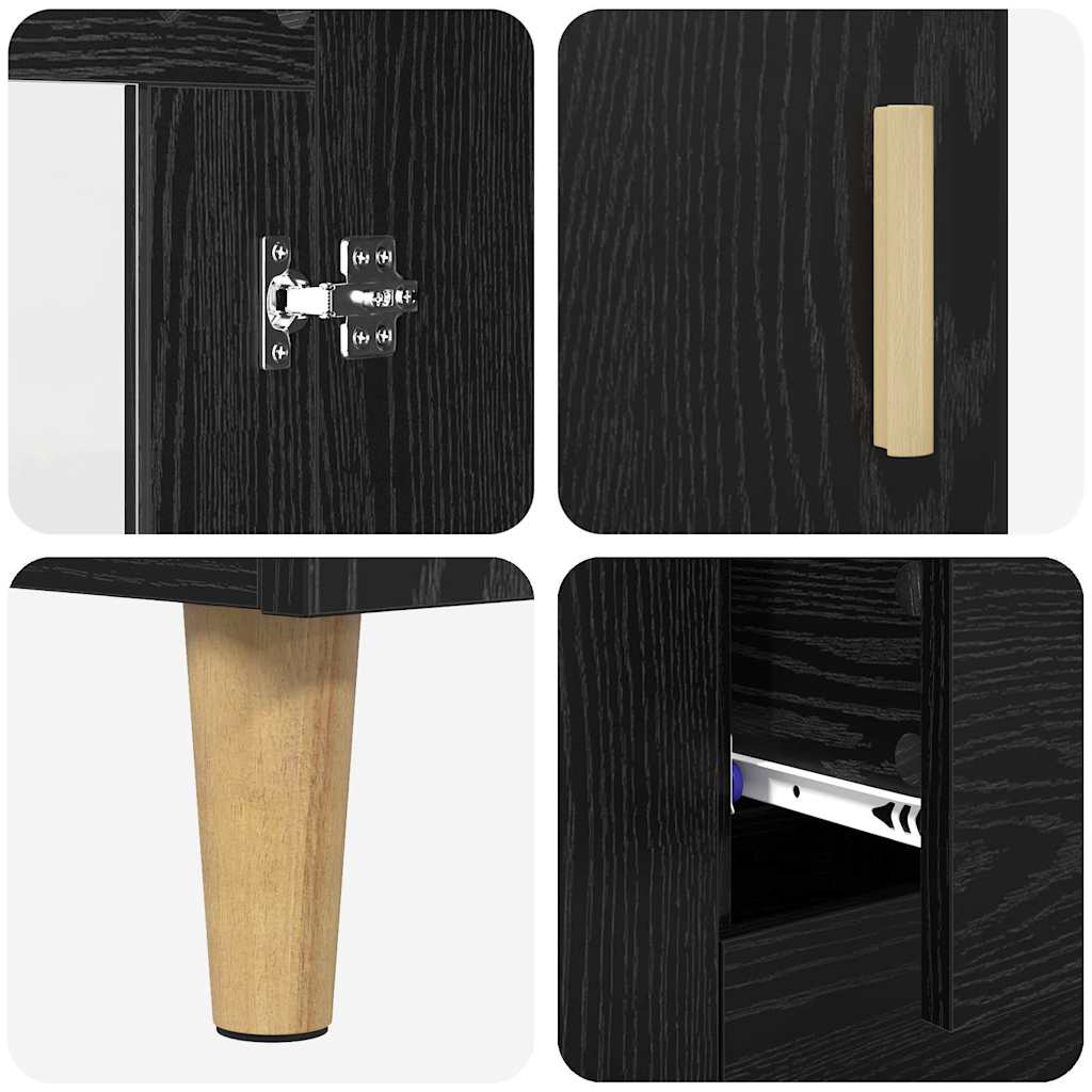 Bufet Pe perete cu sertar 2 pcs Stejar Negru Lemn compozit GartenMobel Dekor