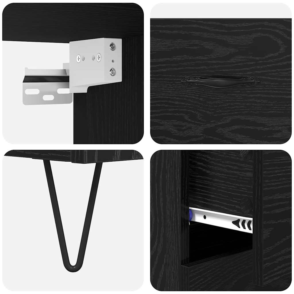 Bufet Pe perete cu sertar 2 pcs Stejar Negru Lemn compozit GartenMobel Dekor