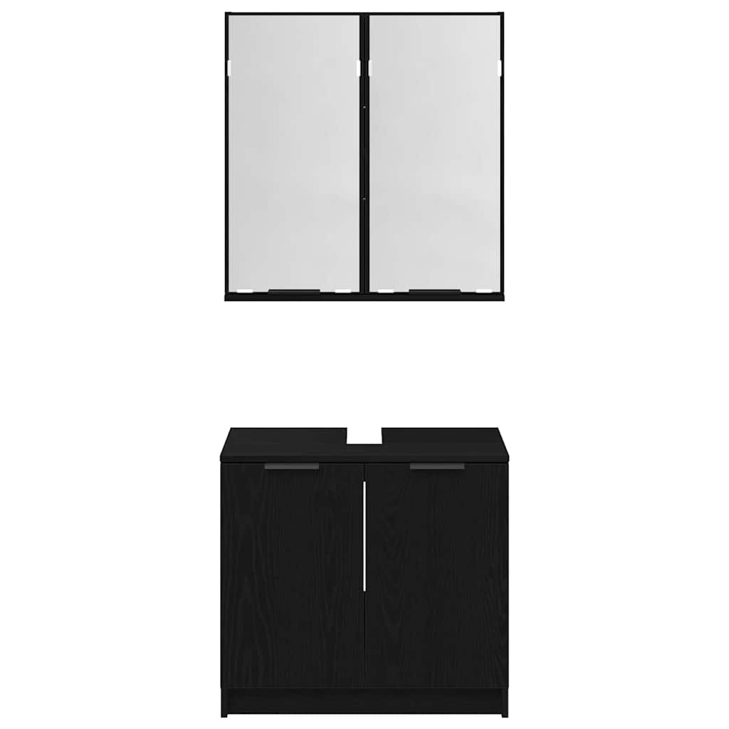 Set dulap baie cu raft cu ușă 2 pcs Stejar Negru Lemn compozit GartenMobel Dekor