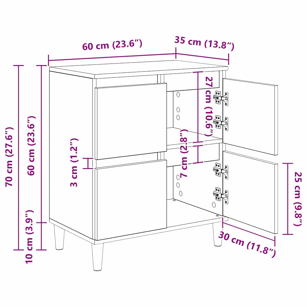 Bufeturi 3 pcs Stejar Artizanal 60 x 35 x 70 cm Lemn compozit GartenMobel Dekor