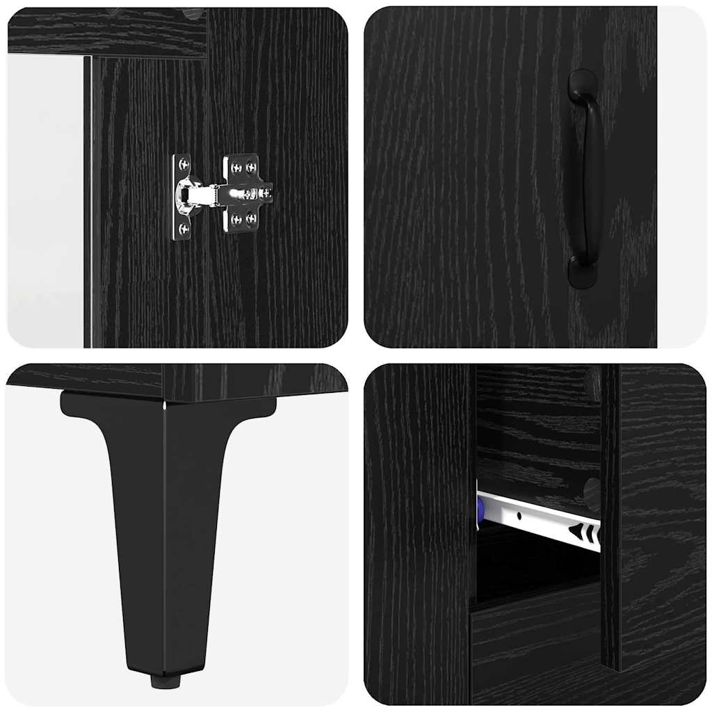 Bufet Pe perete cu sertar 2 pcs Stejar Negru Lemn compozit GartenMobel Dekor