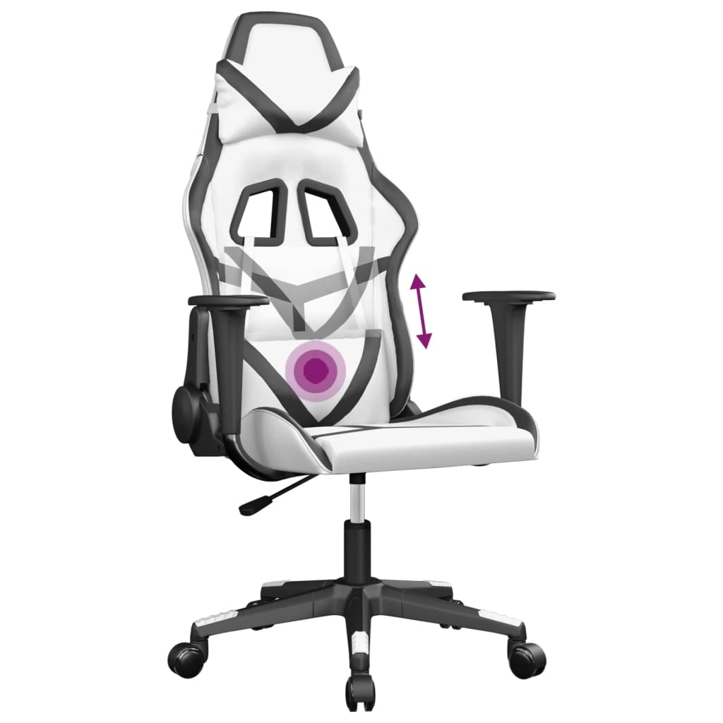 Scaun de gaming de masaj, alb și negru, piele ecologică GartenMobel Dekor