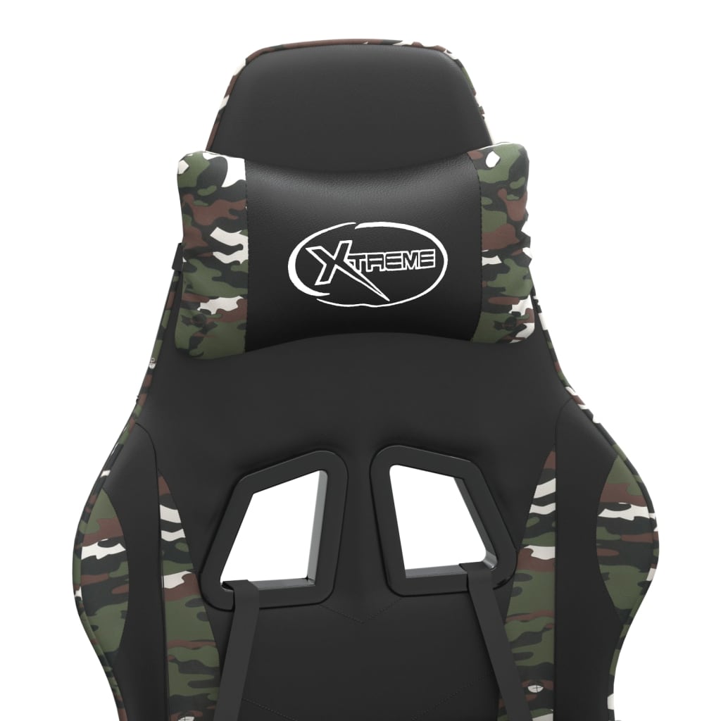 Scaun de gaming cu suport picioare negru/camuflaj piele eco GartenMobel Dekor