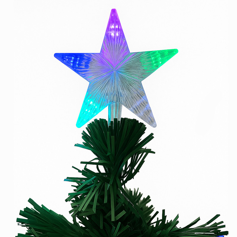 Brad artificial 210 cm, fundite si fibra optica, stea in varf, lumini multicolore, suport metalic, verde MultiMark GlobalProd