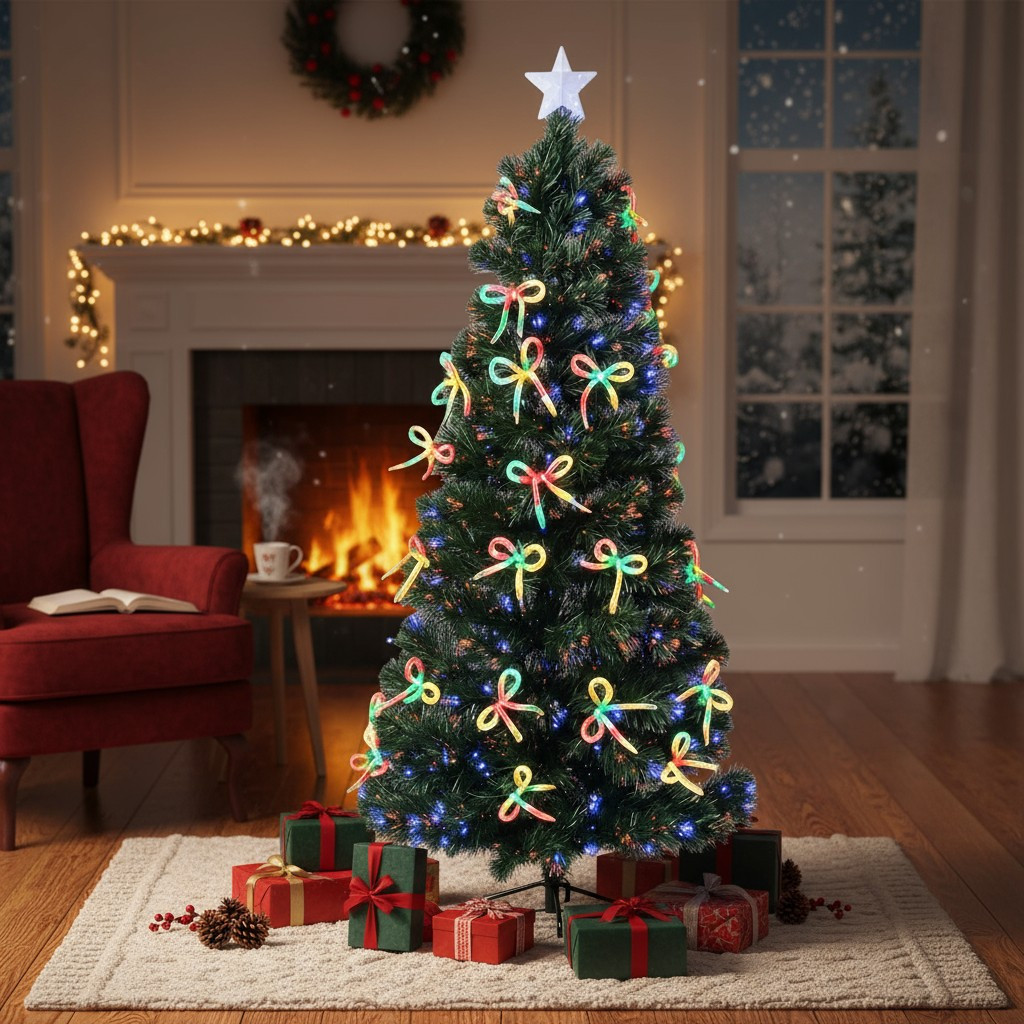 Brad artificial craciun, fibra optica multicolor, 36 funde, stea in varf, inaltime 180 cm MultiMark GlobalProd