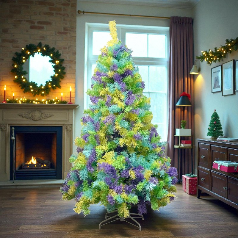 Brad artificial multicolor, 1260 ramuri, inaltime 180 cm, suport metalic inclus MultiMark GlobalProd