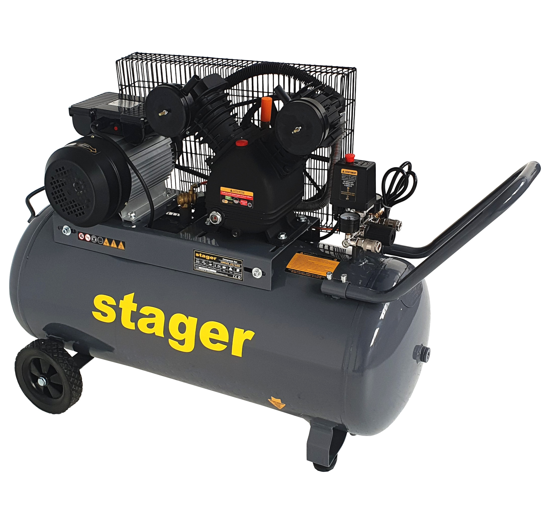 Stager HMV0.25/100 compresor aer, 100L, 8bar, 324L/min, monofazat, angrenare curea ProAdvanced PowerfulTools