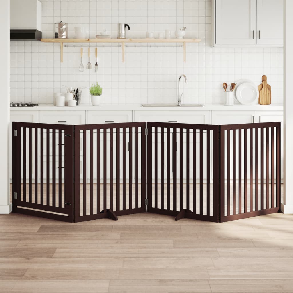 Poartă câini pliabilă cu ușă 4 panouri maro, 320 cm, lemn plop GartenMobel Dekor