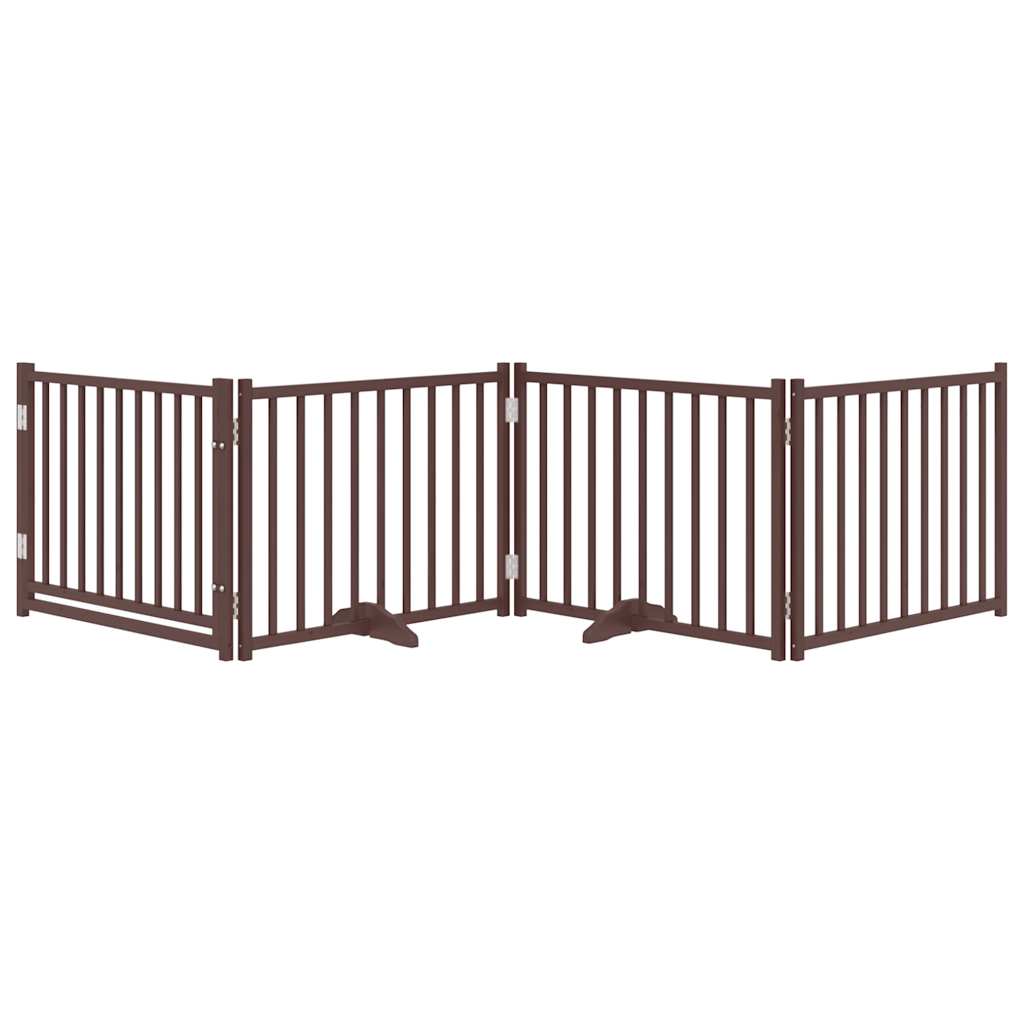 Poartă câini pliabilă cu ușă 4 panouri maro 320 cm, lemn brad GartenMobel Dekor