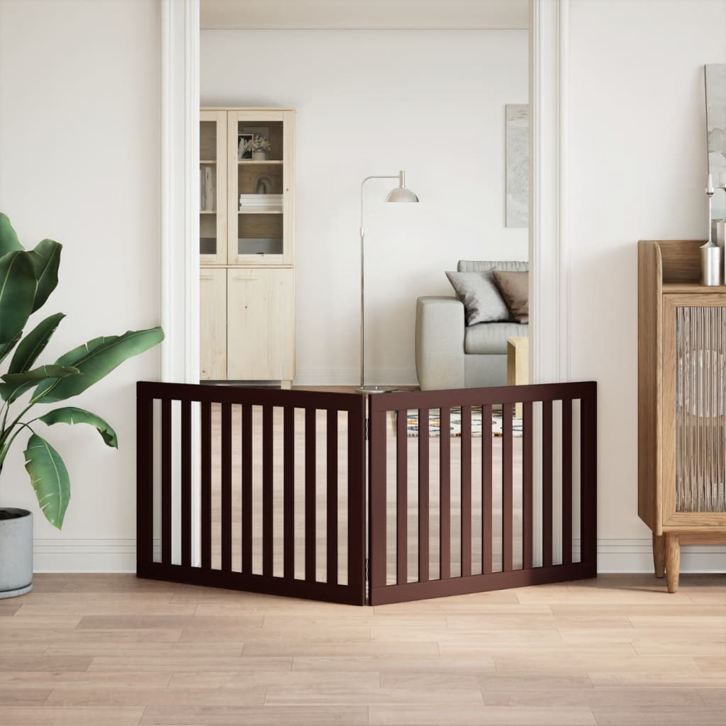 Poartă pentru câini pliabilă 2 panouri maro, 160 cm, lemn plop GartenMobel Dekor
