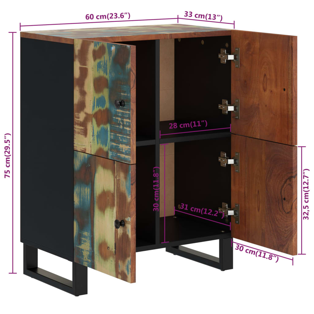 Servantă cu 4 uși, 60x33x75 cm, lemn masiv recuperat GartenMobel Dekor