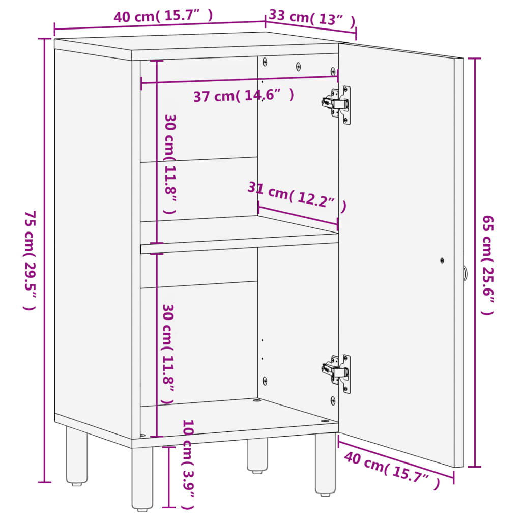 Dulap lateral, 40x33x75 cm, lemn masiv de mango GartenMobel Dekor