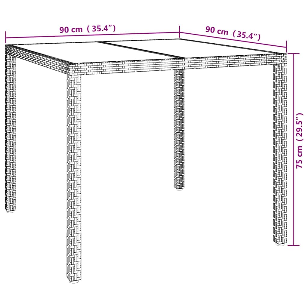 Masă de grădină pentru dining Gri 90 x 90 x 75 cm Rattan poli GartenMobel Dekor