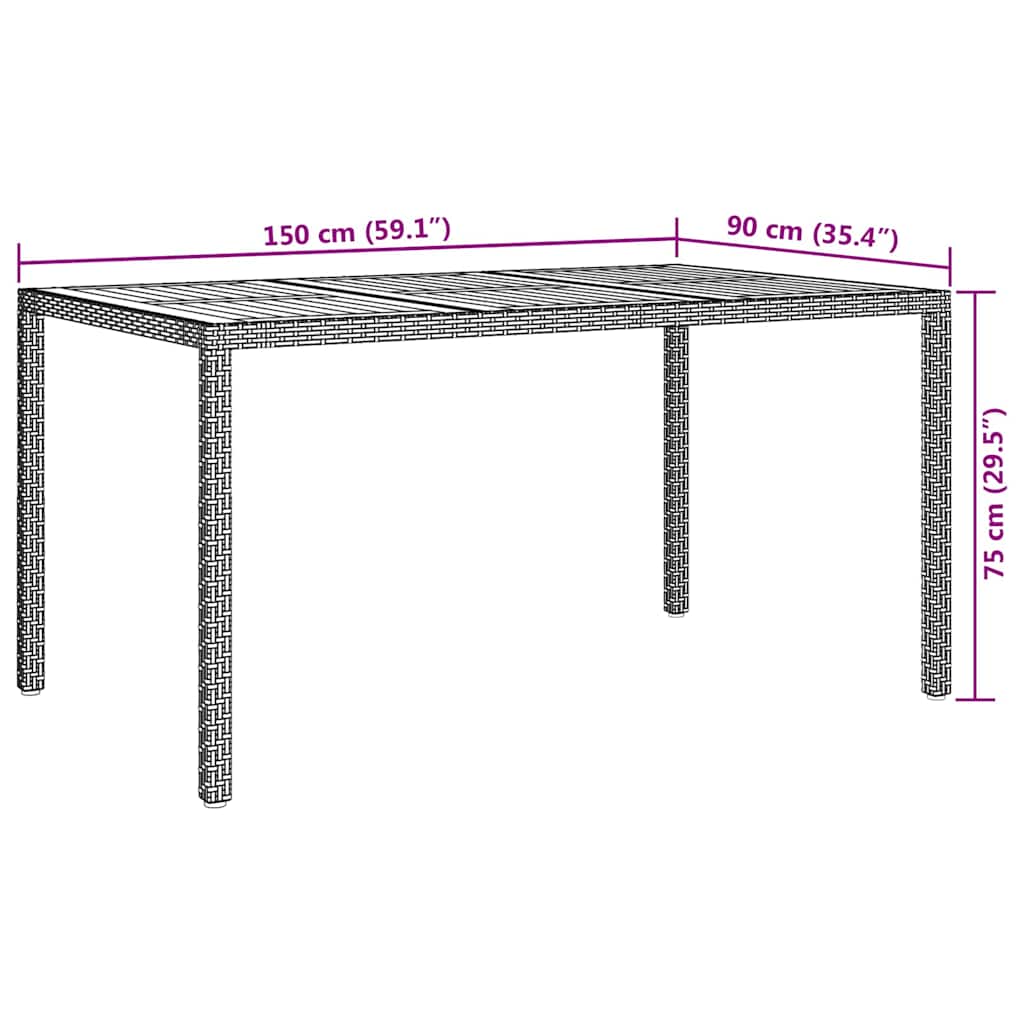 Masă de grădină pentru dining Gri 150 x 90 x 75 cm Rattan poli GartenMobel Dekor
