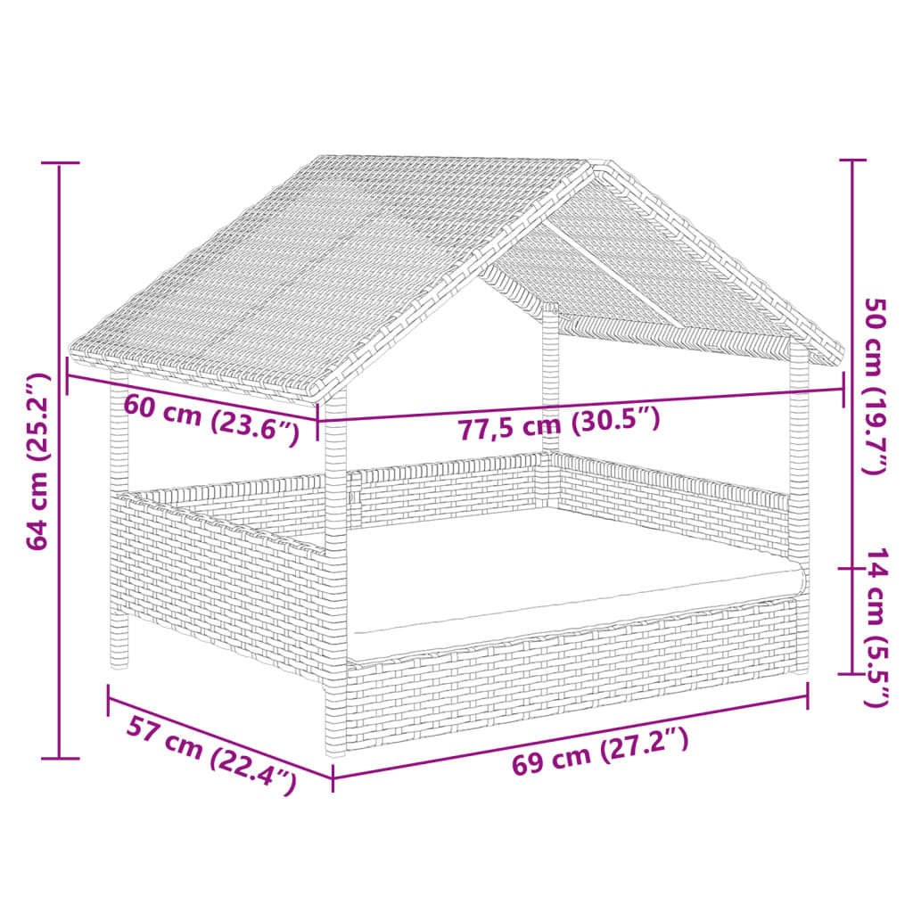 Casă pentru câini cu pernă, poliratan GartenMobel Dekor