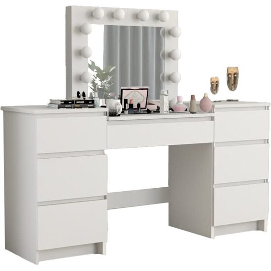 Masa de toaleta/machiaj, alb, cu oglinda si LED-uri, Antonia, 155x42x135 cm GartenVIP DiyLine