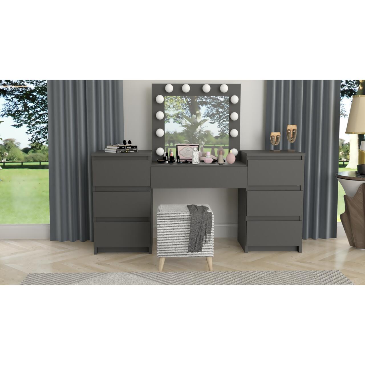 Masa de toaleta/machiaj, negru, cu oglinda si LED-uri, Antonia, 155x42x135 cm GartenVIP DiyLine