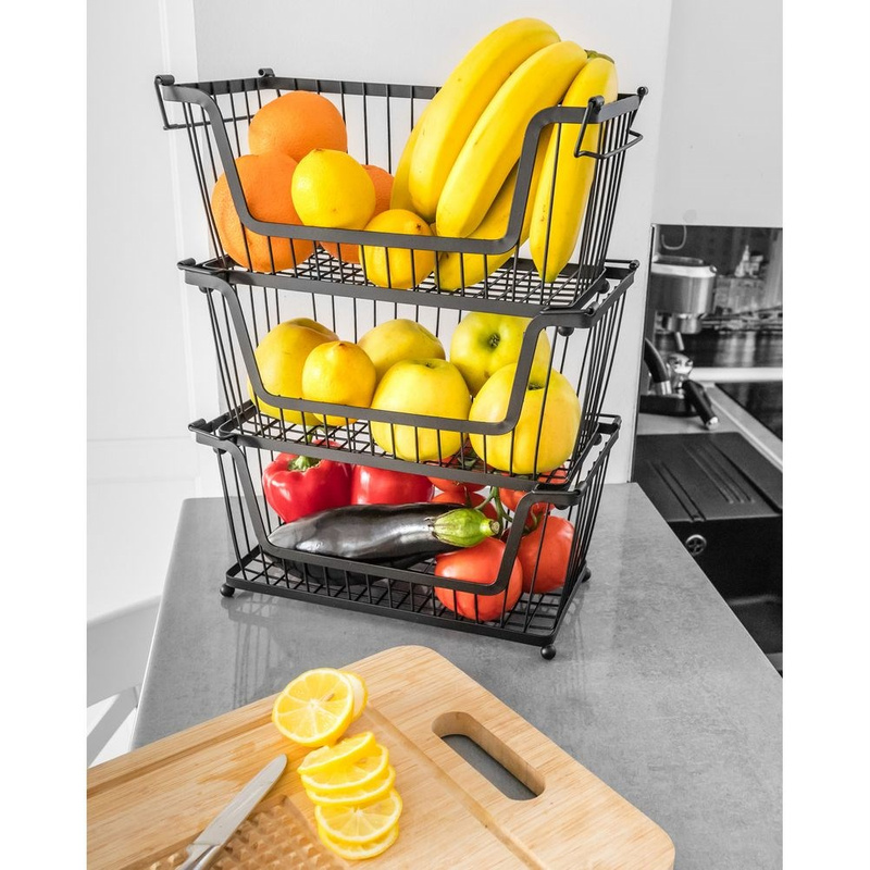 Coșul metalic pentru fructe și legume negru Handy KitchenServ