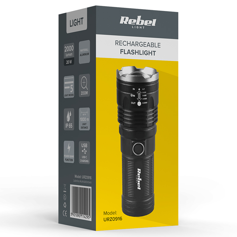 LANTERNA ALUMINIU LED 20W 4.2V 4500MAH 2000LM REBEL EuroGoods Quality