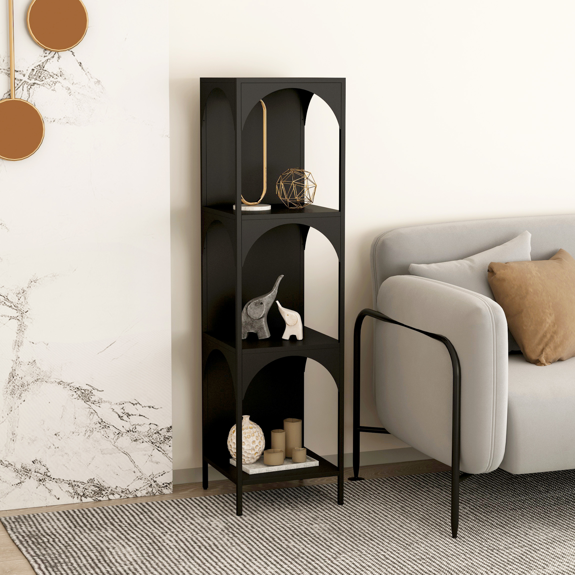 Raft, en.casa, PXSL-0150 Akaa, 133 x 35 x 35 cm, otel, negru, 5 kg, de sine statator, cu 4 polite depozitare HausGarden Leisure