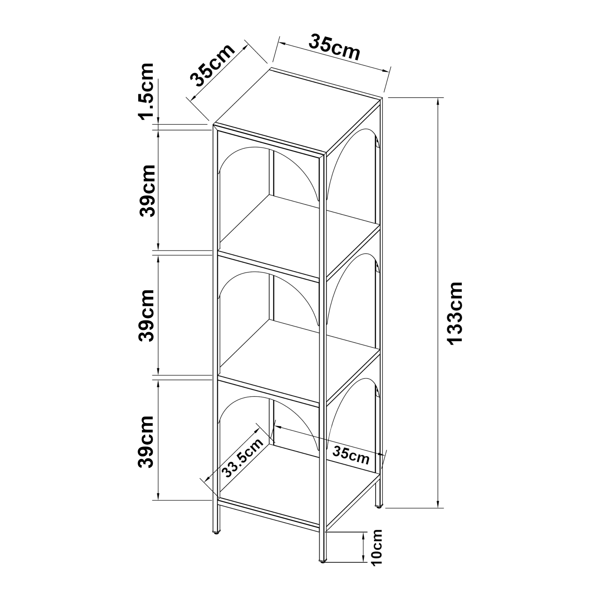 Raft, en.casa, PXSL-0150 Akaa, 133 x 35 x 35 cm, otel, negru, 5 kg, de sine statator, cu 4 polite depozitare HausGarden Leisure