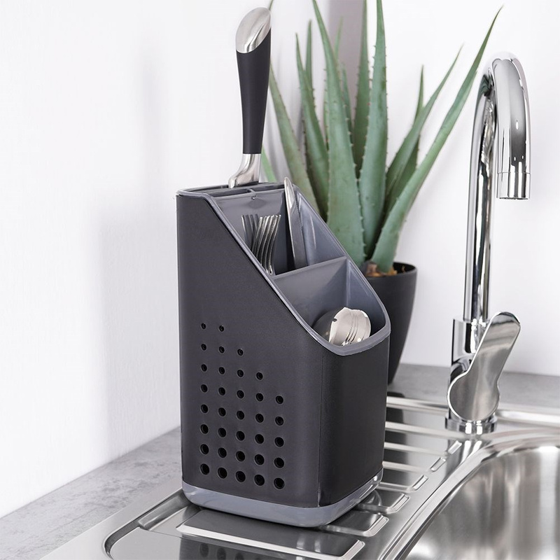 Suportul pentru tacâmuri culoare neagră, cu inserții grafit Handy KitchenServ