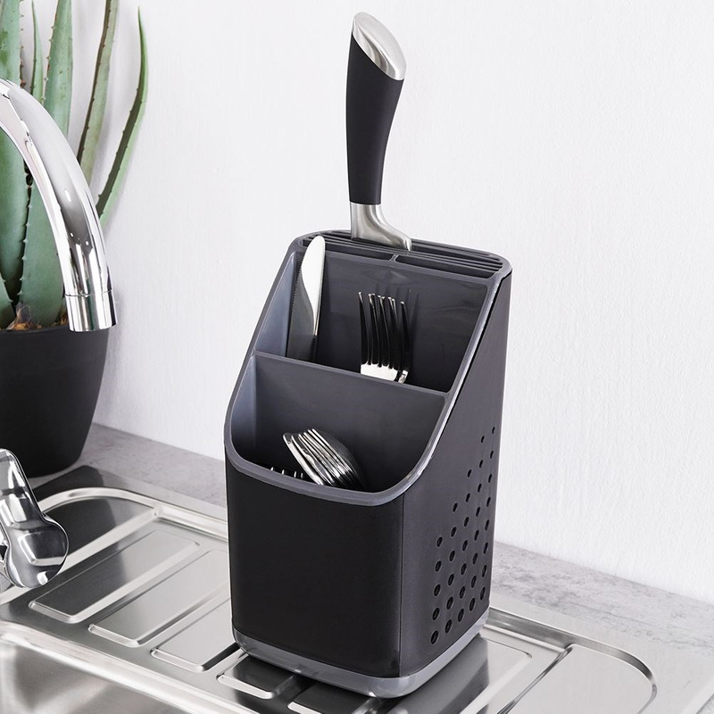 Suportul pentru tacâmuri culoare neagră, cu inserții grafit Handy KitchenServ