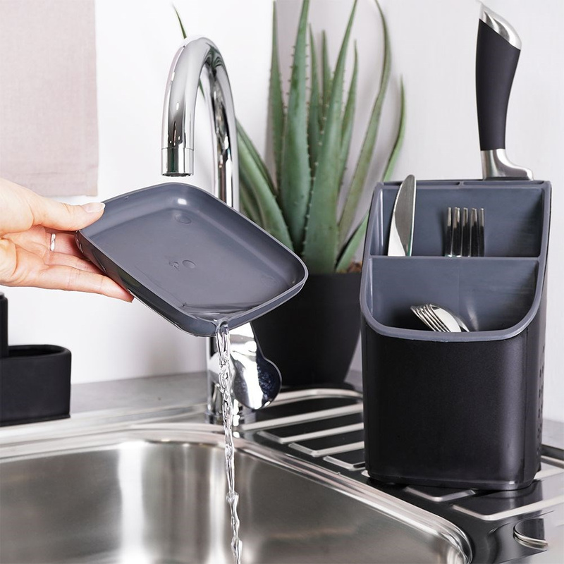 Suportul pentru tacâmuri culoare neagră, cu inserții grafit Handy KitchenServ