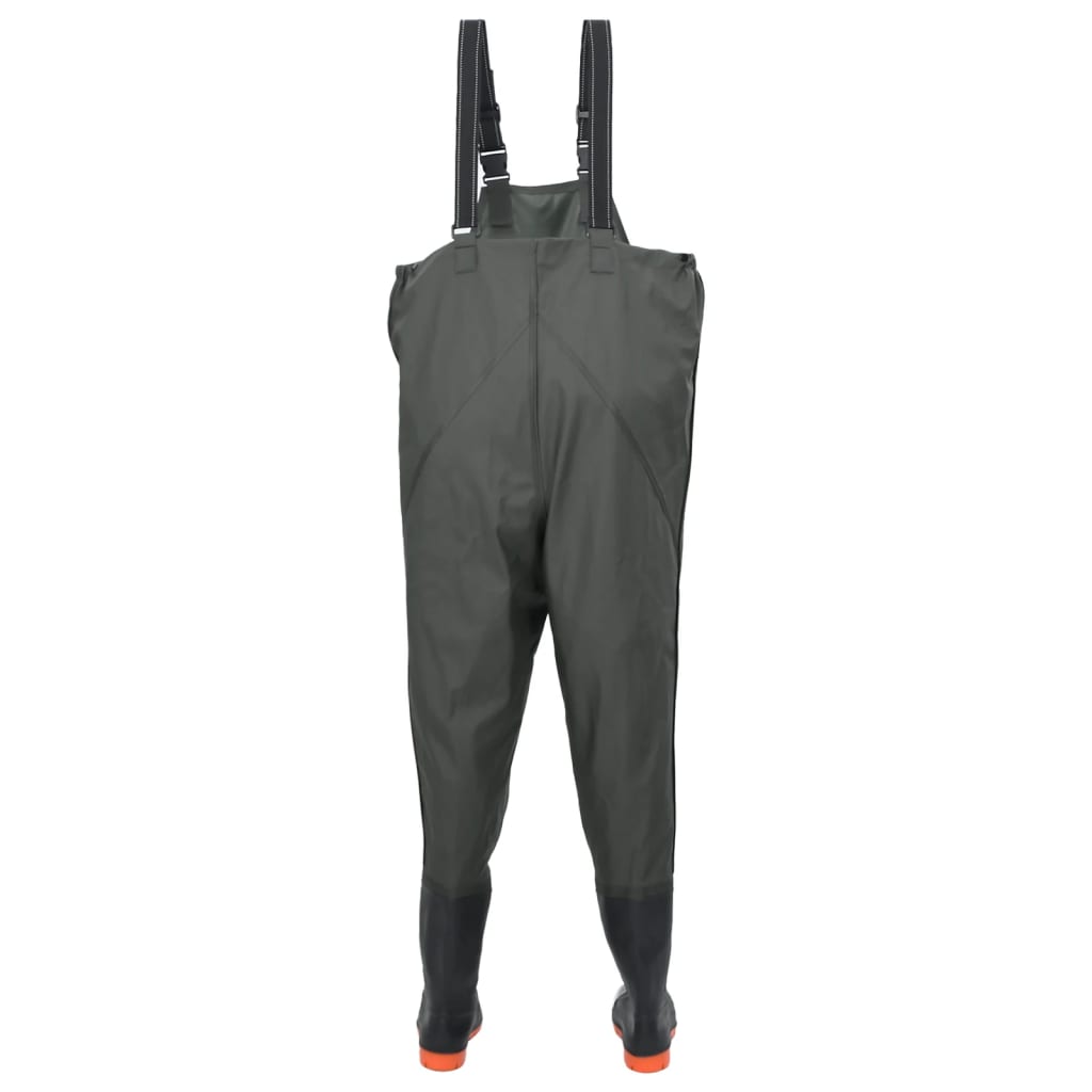 Pantaloni tip Salopeta Impermeabila pentru Pescuit si Vanatoare cu Cizme Incorporate, Verde, Marime 42