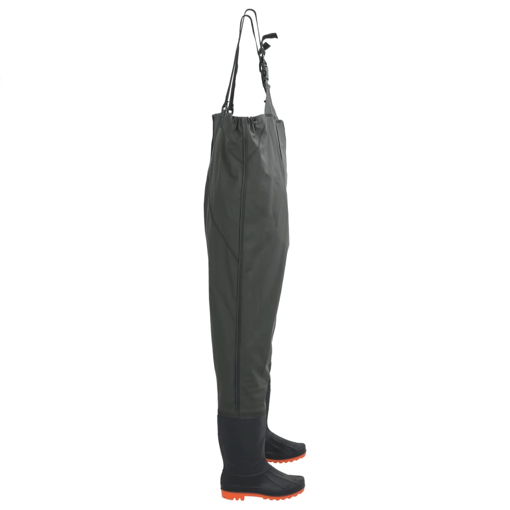 Pantaloni tip Salopeta Impermeabila pentru Pescuit si Vanatoare cu Cizme Incorporate, Verde, Marime 42