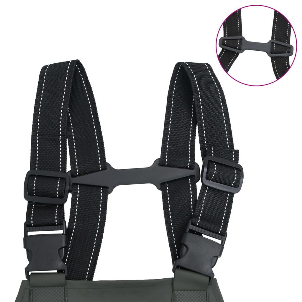 Pantaloni tip Salopeta Impermeabila pentru Pescuit si Vanatoare cu Cizme Incorporate, Verde, Marime 42