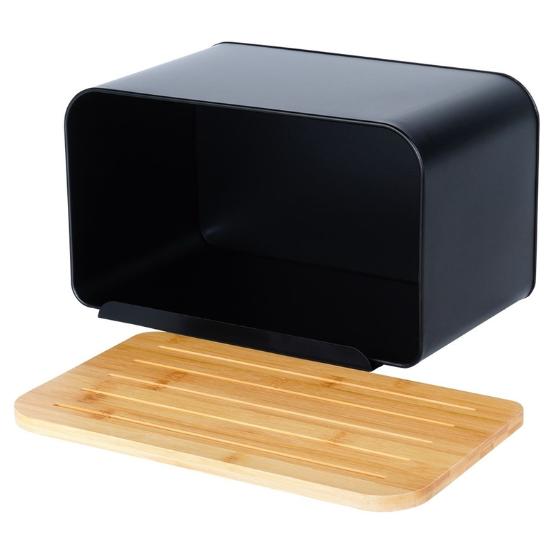 Cutia pentru pâine din metal cu capac din bambus neagră, 35×22×20,5 cm Handy KitchenServ