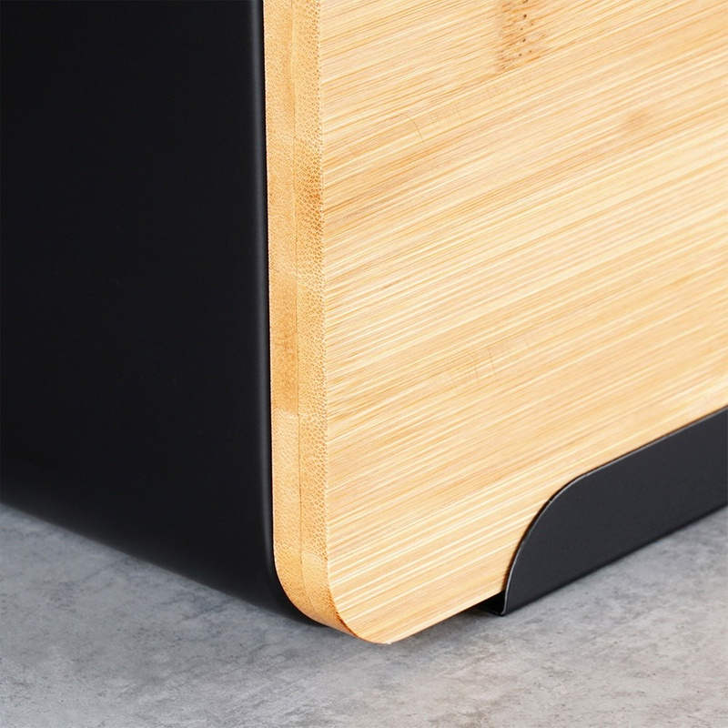 Cutia pentru pâine din metal cu capac din bambus neagră, 35×22×20,5 cm Handy KitchenServ