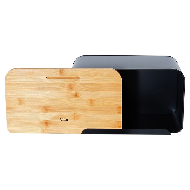 Cutia pentru pâine din metal cu capac din bambus neagră, 35×22×20,5 cm Handy KitchenServ