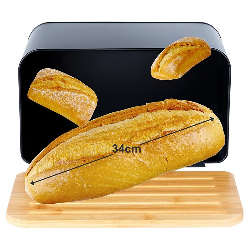 Cutia pentru pâine din metal cu capac din bambus neagră, 35×22×20,5 cm Handy KitchenServ