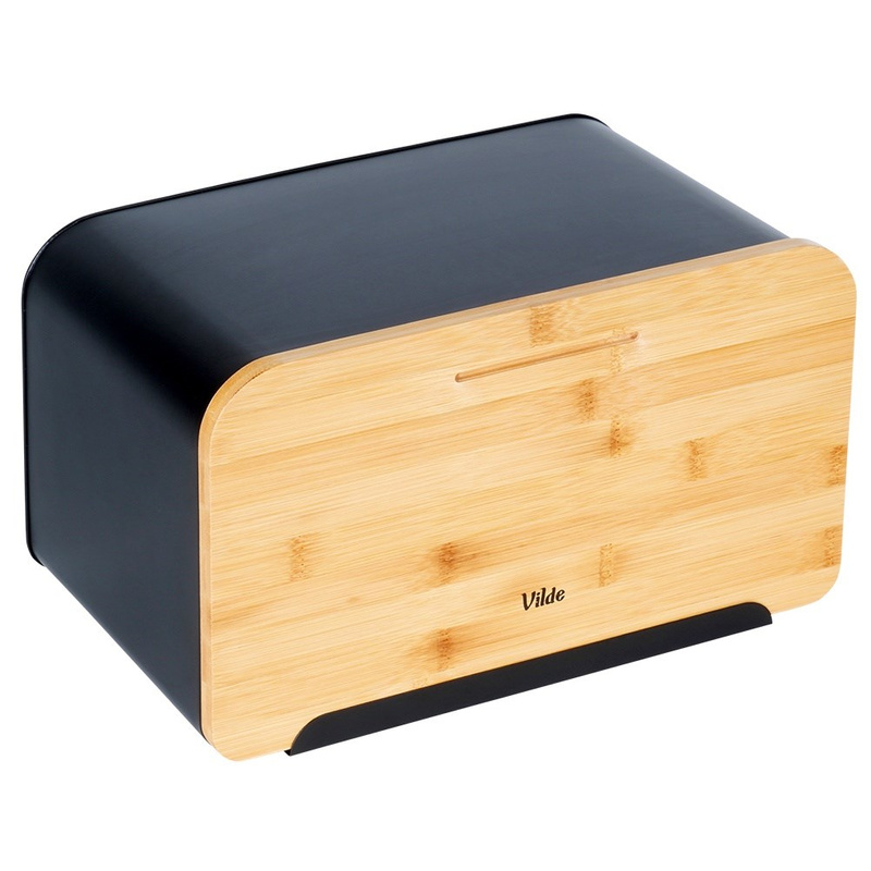Cutia pentru pâine din metal cu capac din bambus neagră, 35×22×20,5 cm Handy KitchenServ