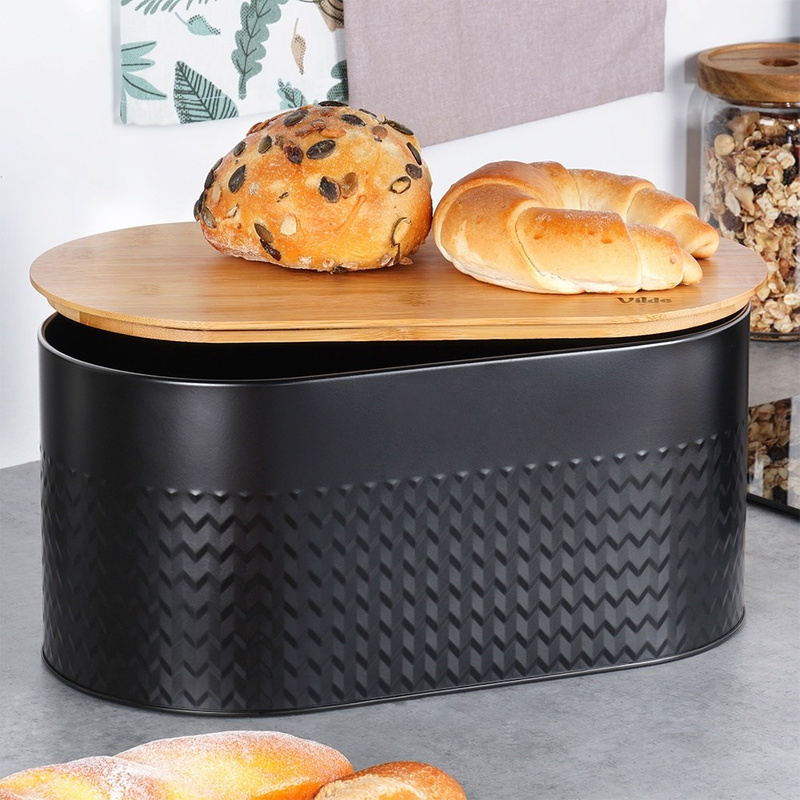 Cutia pentru pâine din metal negru cu capac din lemn 34×18,5×15,5 cm Handy KitchenServ