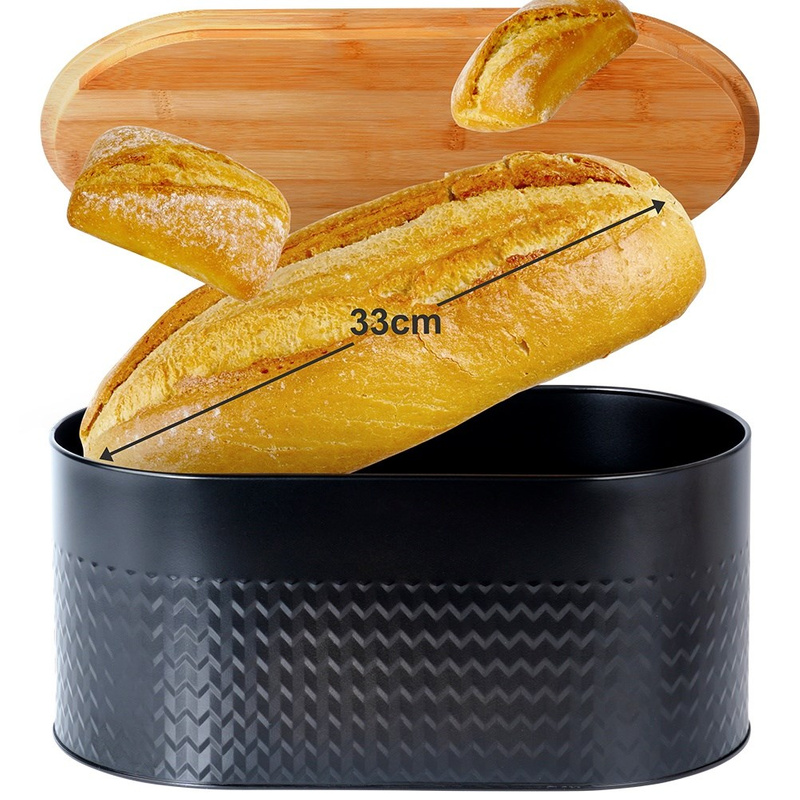 Cutia pentru pâine din metal negru cu capac din lemn 34×18,5×15,5 cm Handy KitchenServ