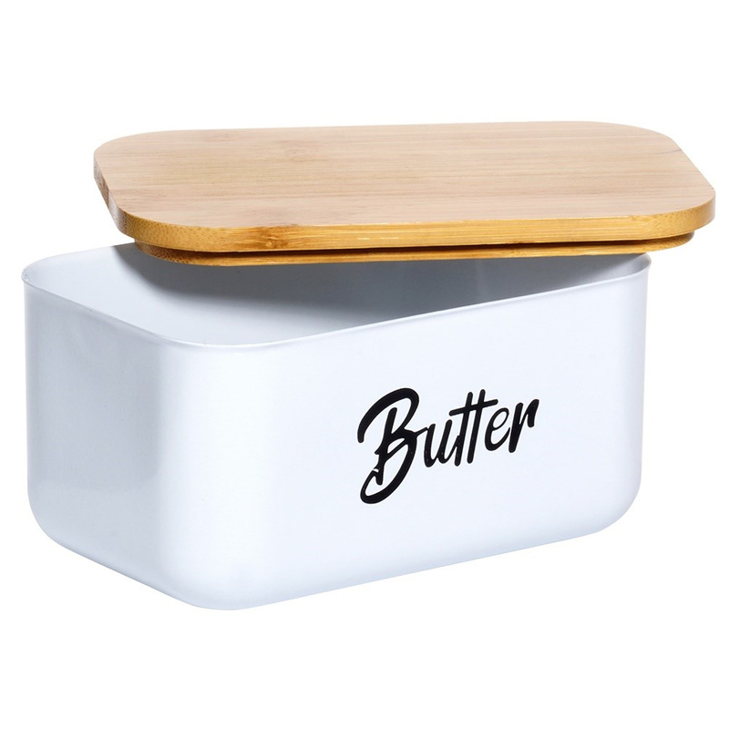 Recipientul pentru unt din oțel alb, cu capac din bambus Handy KitchenServ
