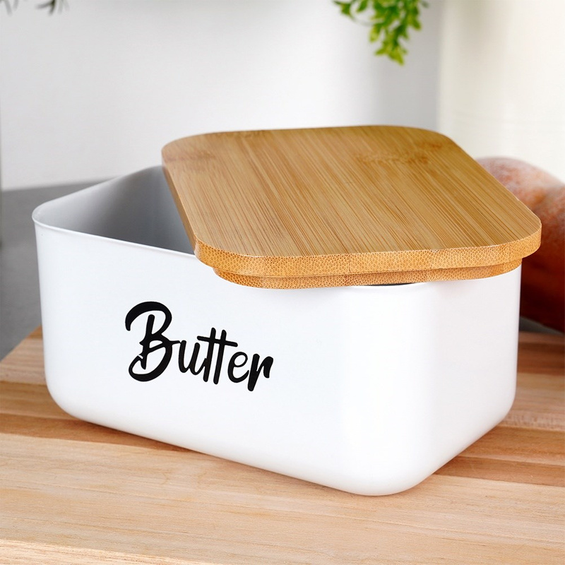 Recipientul pentru unt din oțel alb, cu capac din bambus Handy KitchenServ