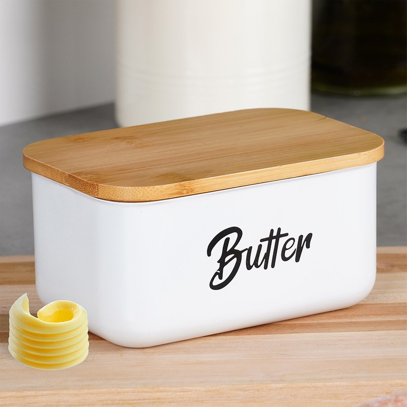 Recipientul pentru unt din oțel alb, cu capac din bambus Handy KitchenServ