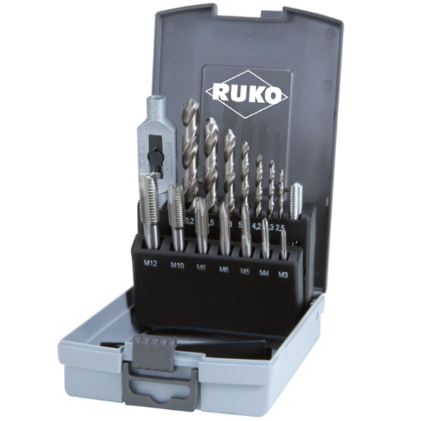 Set burghie HSS-G tip N si tarozi manuali cu executia filetului dintr-o singura operatie HSS-G compus din 15 piese RUKO 245004RO HardWork ToolsRange