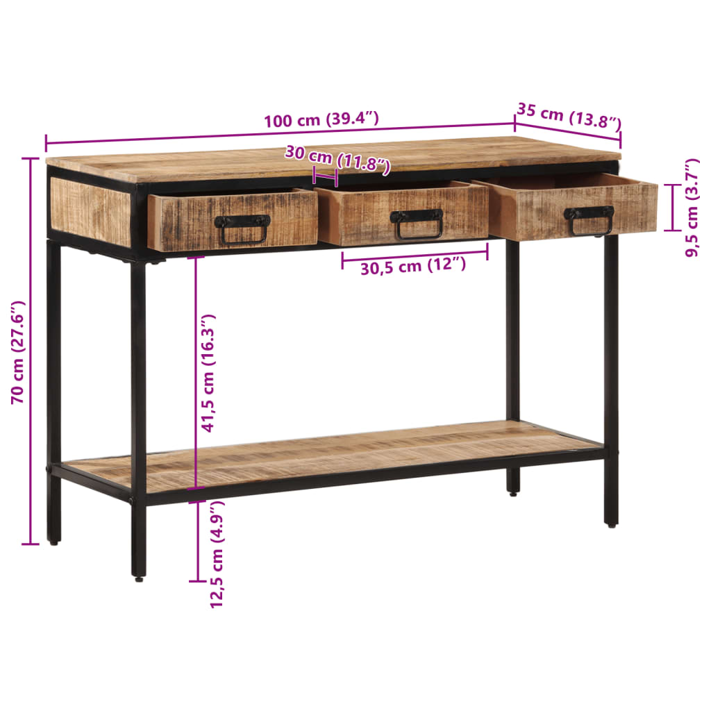 Masă consolă, 100x35x70 cm, lemn masiv de mango brut GartenMobel Dekor