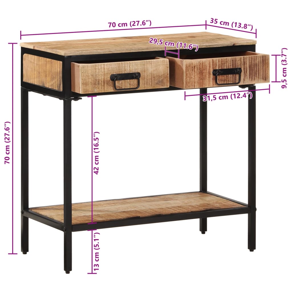 Masă consolă, 70x35x70 cm, lemn masiv de mango brut GartenMobel Dekor