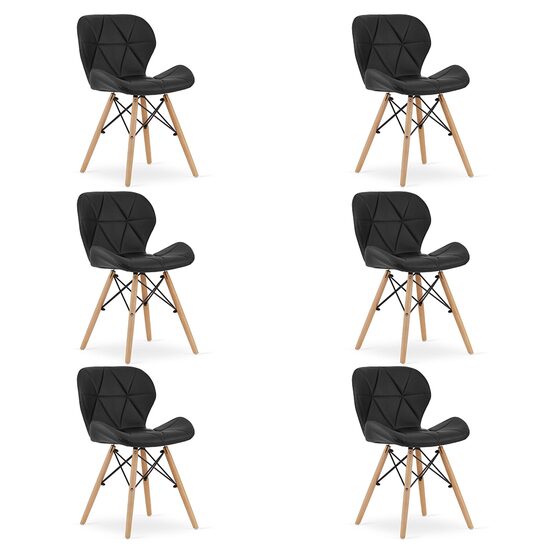 Set 6 scaune bucatarie/living, Artool, Lago, piele ecologica, lemn, negru, 47x38x73 cm GartenVIP DiyLine